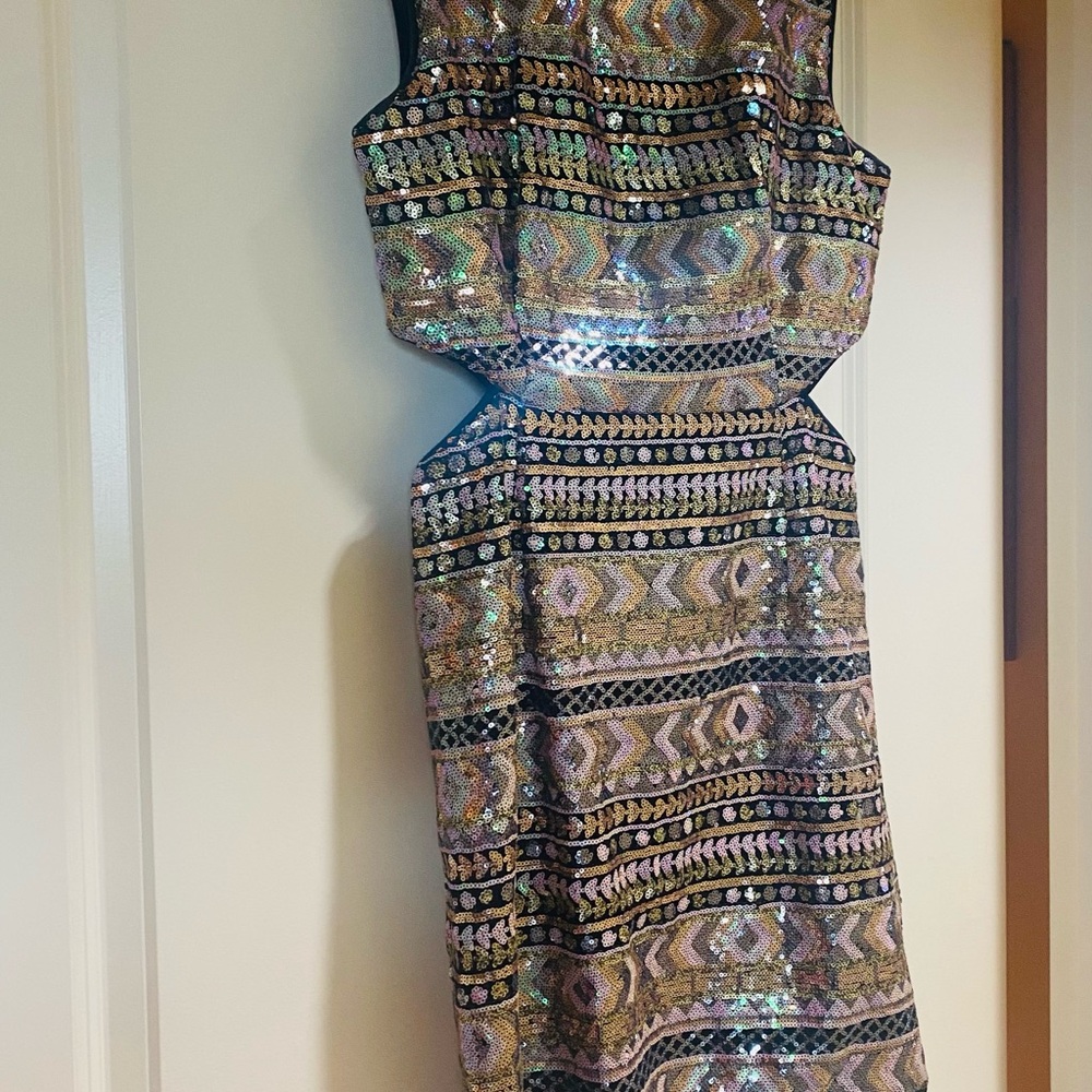 Multi-color sequin cut-out dress, sz L.